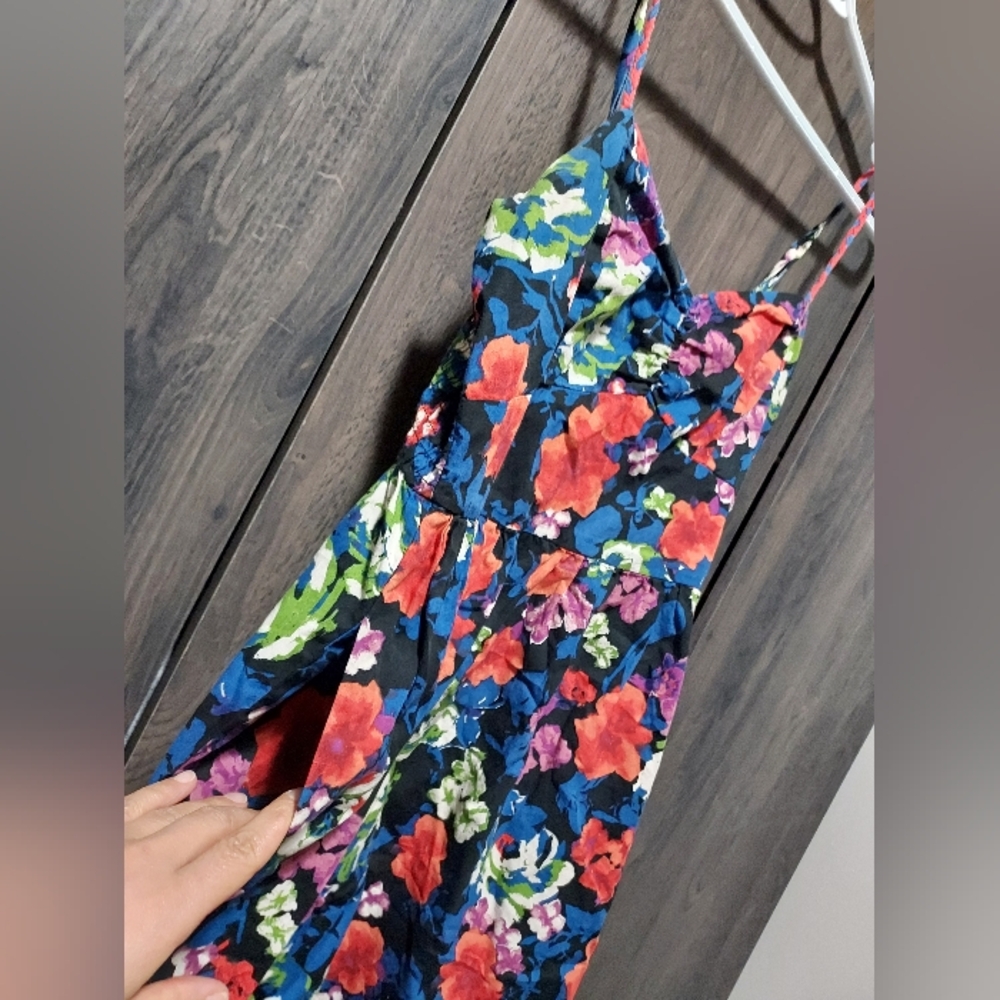 Braided spaghetti strap floral dress size M juniors with pockets! Y2K